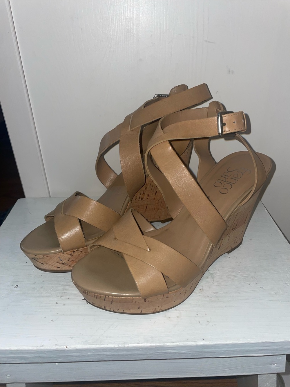 Franco Sarto Tan Cork Wedge Sandals
